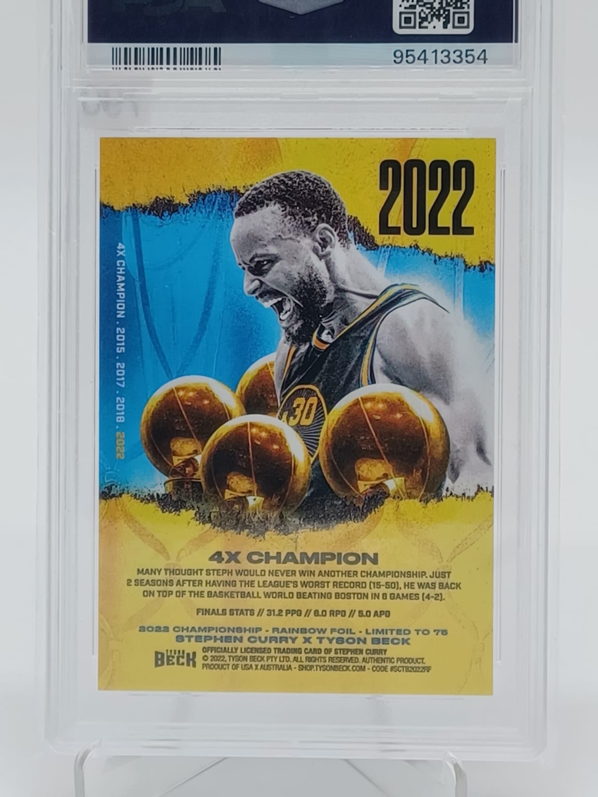 2022 Curry x Tyson Beck Stephen Curry 2022 Champ-Rainbow Foil /75 PSA 10