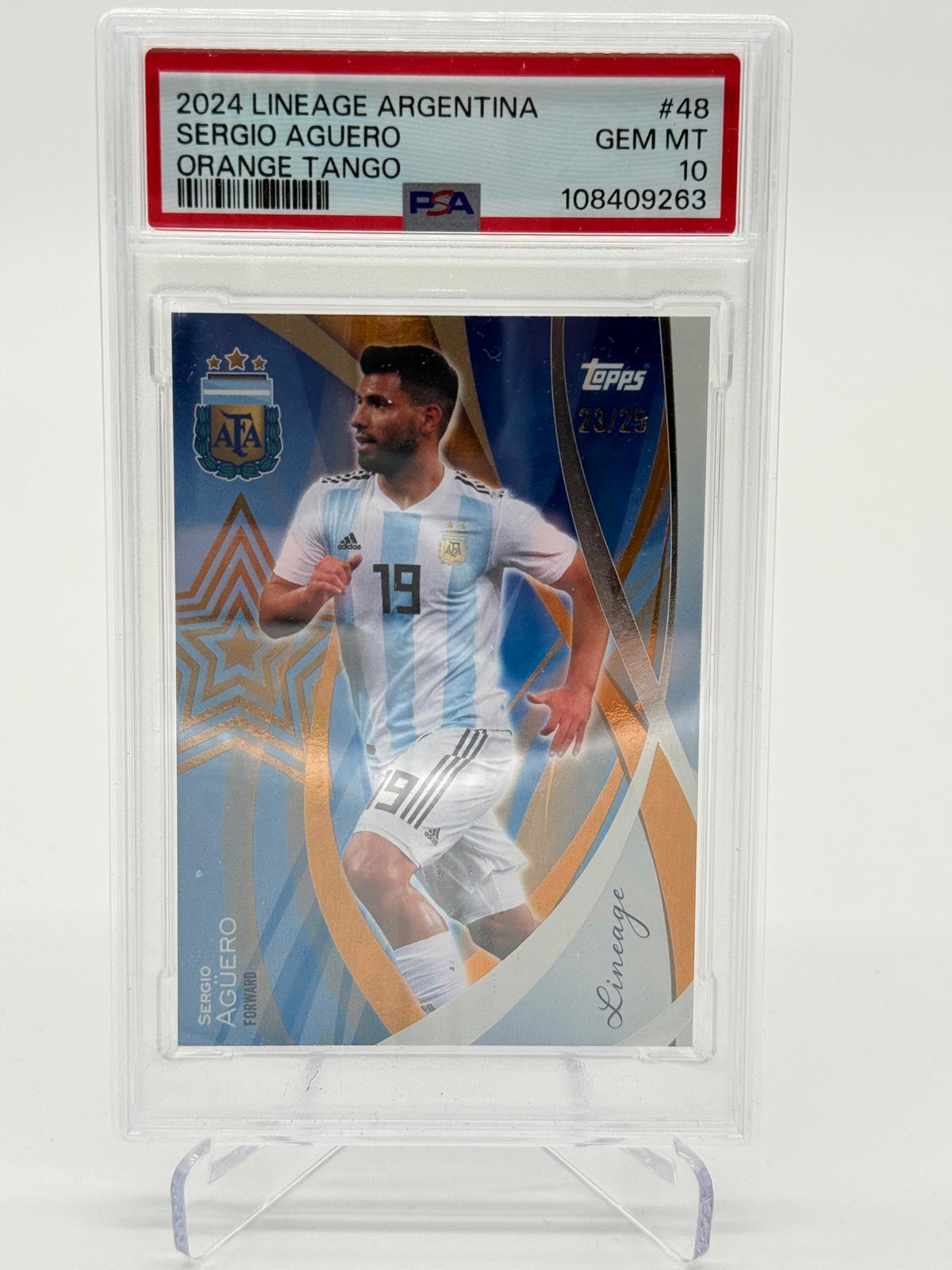 2024 Topps Lineage Argentina Sergio Aguero /25 Orange Tango PSA 10