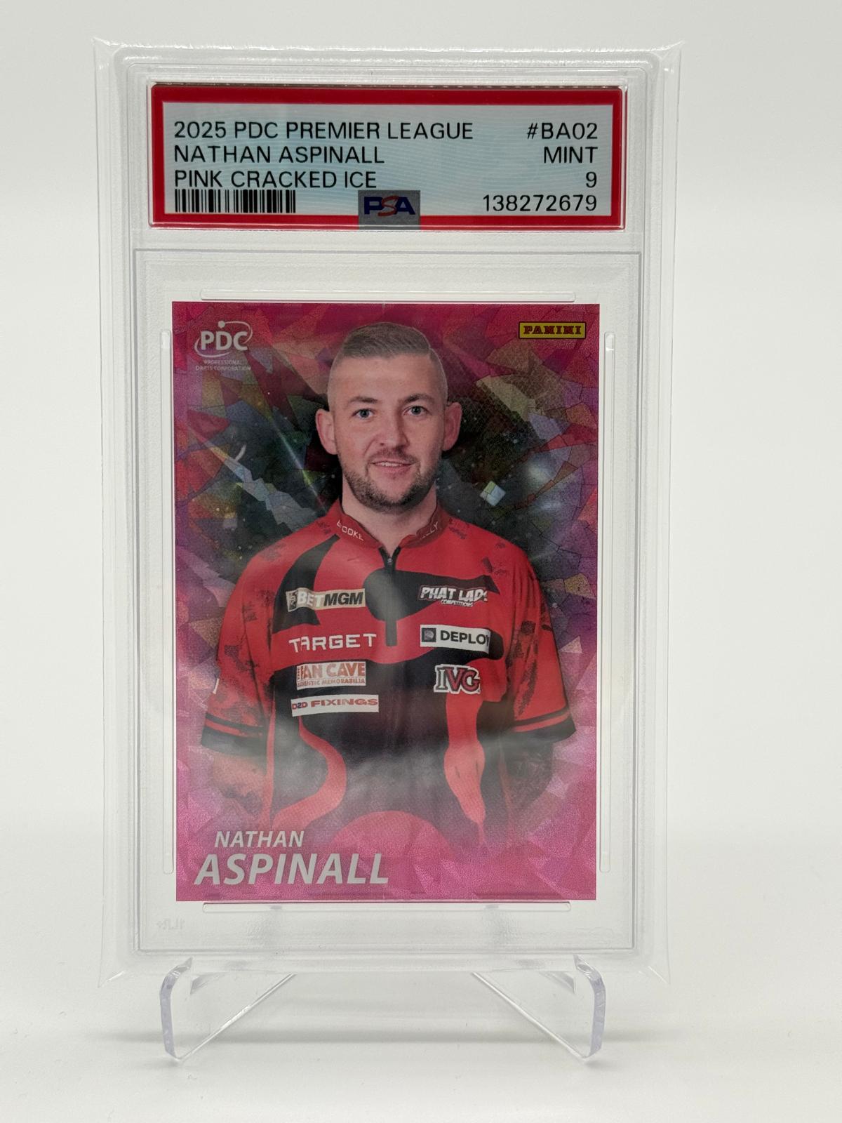 2025 Panini PDC PL Nathan Aspinall Pink Cracked Ice PSA 9 POP 1