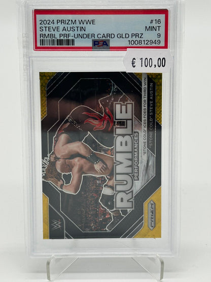 2024 Panini Prizm WWE Steve Austin Rumble Performances Gold /10 PSA 9