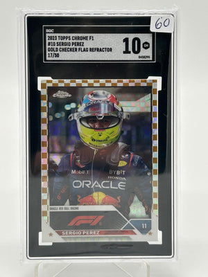 2023 Topps Chrome F1 - Sergio Perez Gold Checker Flag /50 SGC 10