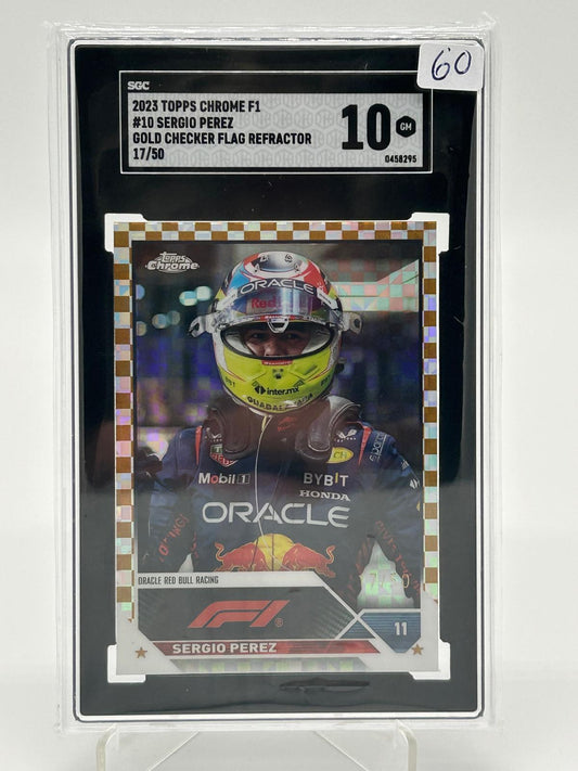 2023 Topps Chrome F1 - Sergio Perez Gold Checker Flag /50 SGC 10
