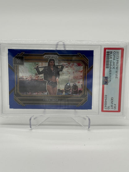 2023 Panini Prizm WWE Cora Jade Blue Shimmer FOTL 04/11 PSA 10