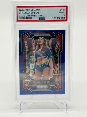 2024 Panini Prizm WWE Chelsea Green Blue Shimmer FOTL 01/11 PSA 9