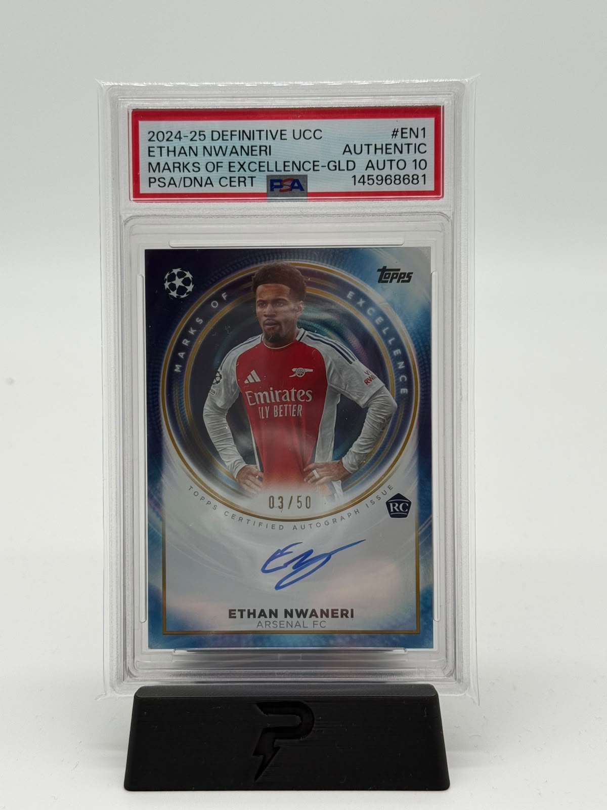 2024-25 Topps Definitive UCC Ethan Nwaneri MOE Auto 03/50 PSA 10