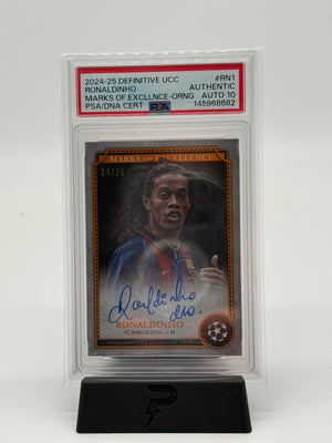 2024-25 Topps Definitive UCC Ronaldinho MOE Auto 14/25 PSA 10