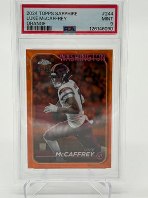 2024 Topps Chrome Sapphire Luke McCaffrey Orange /25 PSA 9