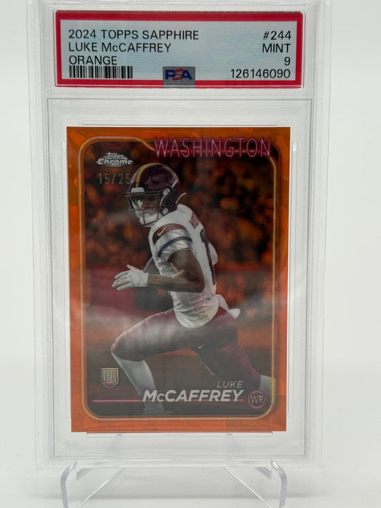 2024 Topps Chrome Sapphire Luke McCaffrey Orange /25 PSA 9
