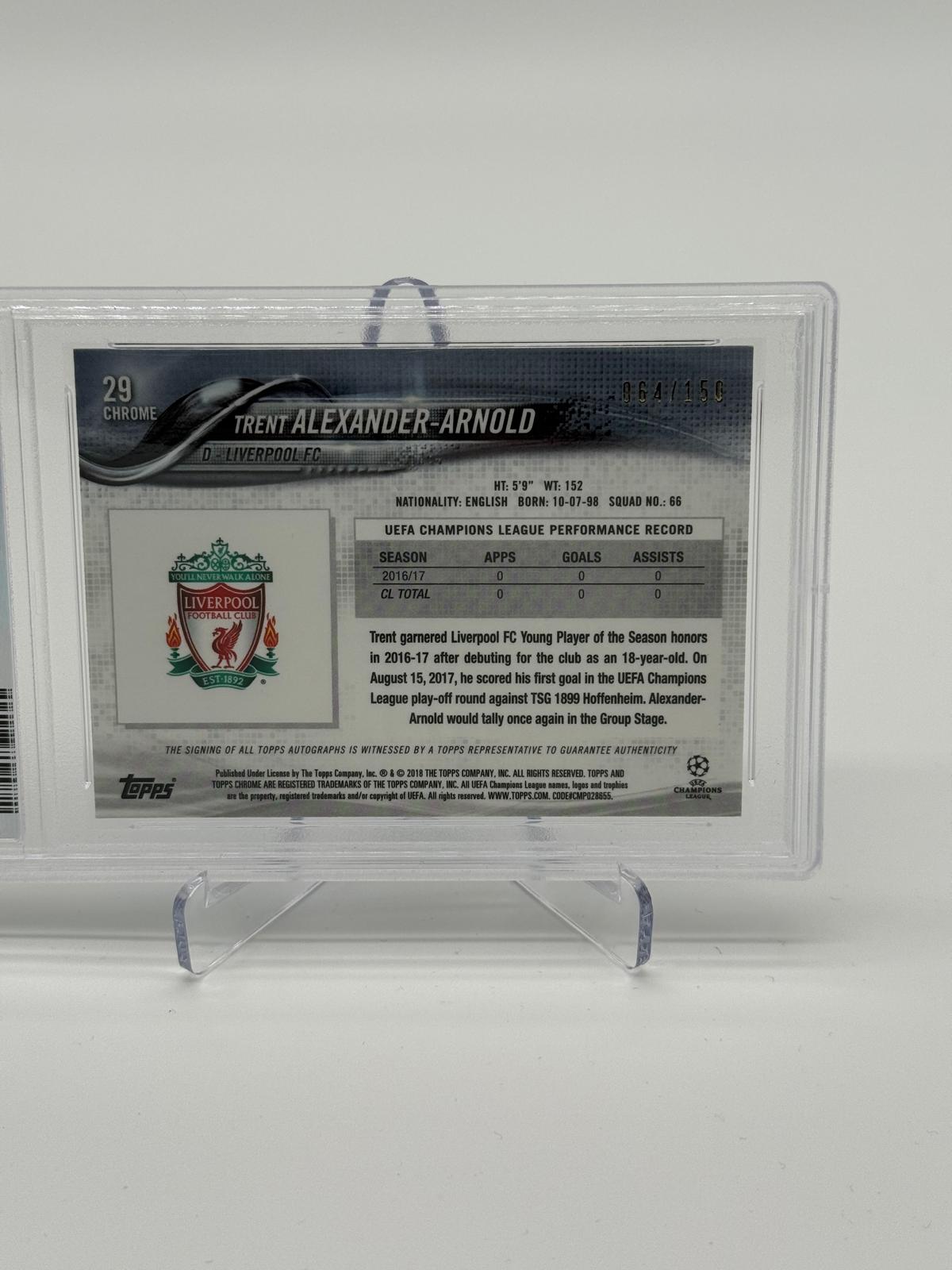 2017 Topps Chrome UCL Trent Alexander Arnold RC Auto Blue /150 PSA 9 Auto 10